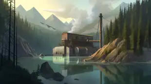 botter17_a_Power_station_near_a_lake_in_the_woods_with_mountain_b0c62627-d794-470a-b2c8-d867dfa27c47.png