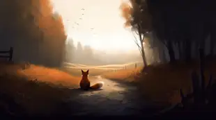 botter17_a_fox_sitting_on_a_small_road_near_the_woods_in_the_st_af606270-87b3-49ce-a45c-9302b3a0bc2a.png
