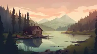 botter17_a_wooden_cabin_near_a_lake_in_the_woods_with_mountains_6cbf1aed-3605-4fe5-9f93-537b3052d23a.png