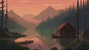 botter17_a_wooden_cabin_near_a_lake_in_the_woods_with_mountains_d4329c25-067e-4015-a3f6-65429388c1f7.png