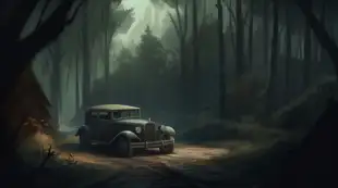 botter17_an_old_car_on_the_side_of_a_small_road_next_to_the_woo_066b73dd-1644-450e-95f6-8d80414e878d.png