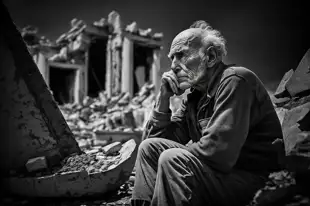 botter17_black_and_white_photo_of_wounded_old_man_sitting_on_th_2f431c6a-1784-43ff-b264-4bbd0208a40b.png