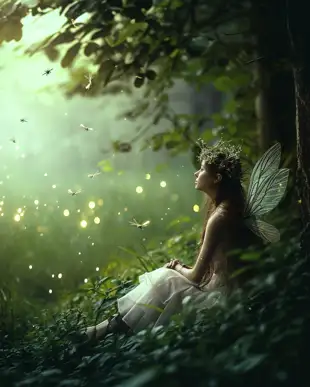 behindthecouch_a_beautiful_fairy_sitting_in_woods_between_the_b_5e3672a4-c34d-49e0-a22b-53d5a366d5ae.png