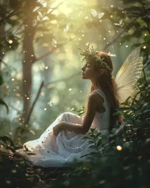 behindthecouch_a_beautiful_fairy_sitting_in_woods_between_the_b_ec79f8ce-adcb-4053-8100-d2135a439553.png