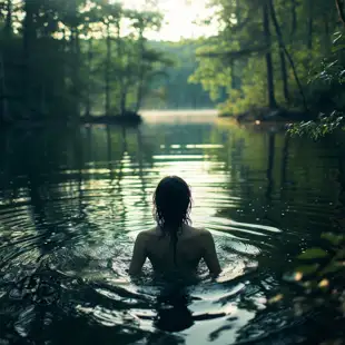 behindthecouch_a_woman_emerging_from_a_lake_in_the_woods_8d842f58-3e5a-424e-8ca4-ae13cd19065f.png